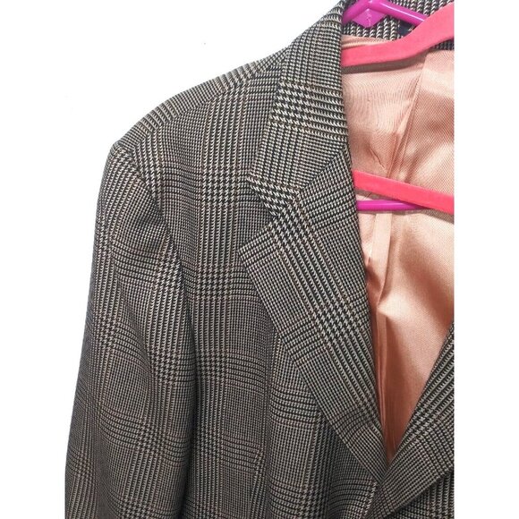 J. RIGGINGS Blazer Jacket Mens 44R Brown tan Wool-blend Houndstooth Sports Coat - Picture 3 of 16